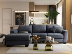 Canapé D'angle Gauche En Tissu Gris Anthracite ELAUNA