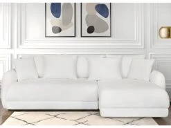 Canapé D'angle Droit 5 Places Convertible Avec Coffre De Rangement En Tissu Bouclettes écru - Giulia