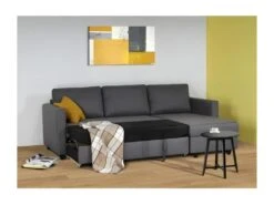 Canapé D'angle Convertible Réversible 3 Places - Tissu Gris - Contemporain - L 222 X P 150 X H 86 Cm - CATS -Meubles Soldes Boutique canape 13084215