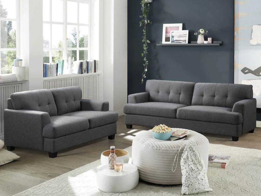 Canapé 3 Places En Tissu Gris Anthracite ROLLY 3 Canapé 3 Places En Tissu Gris Anthracite ROLLY