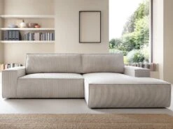 Canapé D'angle Convertible En Velours Côtelé Beige AMELIA De Pascal Morabito - Angle Droit -Meubles Soldes Boutique canape 13145039