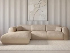 Grand Canapé D'angle Gauche En Tissu Texturé Beige POGNI 13 Grand Canapé D'angle Gauche En Tissu Texturé Beige POGNI -Meubles Soldes Boutique canape 13181563