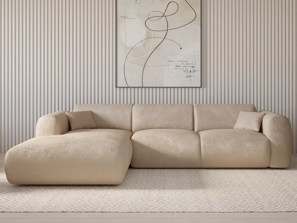 Grand Canapé D'angle Gauche En Tissu Texturé Beige POGNI 8 Grand Canapé D'angle Gauche En Tissu Texturé Beige POGNI – Image 6