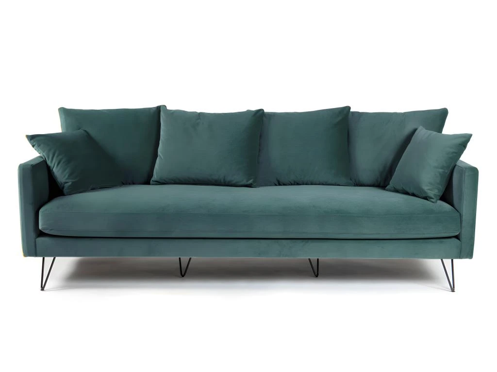 Villabon - Canapé 4 Places En Velours Pieds épingles Noirs - Couleur - Vert Eucalyptus 3 Villabon - Canapé 4 Places En Velours Pieds épingles Noirs - Couleur - Vert Eucalyptus