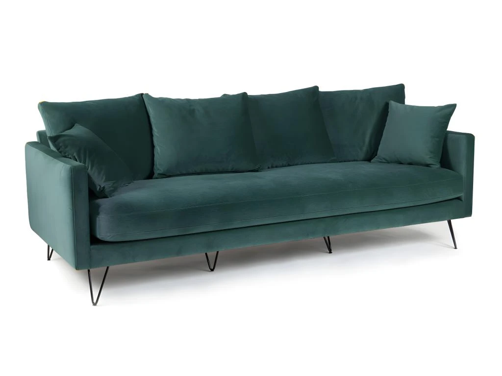 Villabon - Canapé 4 Places En Velours Pieds épingles Noirs - Couleur - Vert Eucalyptus 4 Villabon - Canapé 4 Places En Velours Pieds épingles Noirs - Couleur - Vert Eucalyptus – Image 2