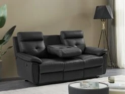 Canapé 3 Places Relax En Cuir Noir VINETA -Meubles Soldes Boutique canape 13484711