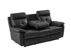 Canapé 3 Places Relax En Cuir Noir VINETA -Meubles Soldes Boutique canape 13484737