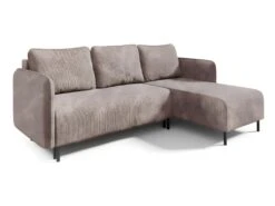 Canapé D'angle Réversible Et Convertible 3 Places Avec Coffre Robin Velours Côtelé Taupe