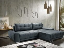 Canapé D'angle Droit Convertible En Velours Gris Anthracite OVADA