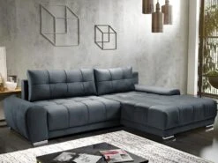 Canapé D'angle Droit Convertible En Velours Gris Anthracite OVADA 21 Canapé D'angle Droit Convertible En Velours Gris Anthracite OVADA -Meubles Soldes Boutique canape 13618207