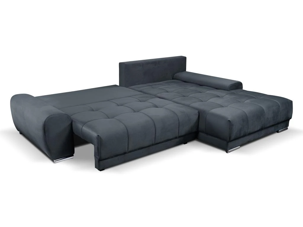 Canapé D'angle Droit Convertible En Velours Gris Anthracite OVADA 6 Canapé D'angle Droit Convertible En Velours Gris Anthracite OVADA – Image 4