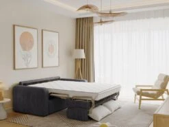 Canapé 3 Places Convertible Express En Velours Côtelé Gris Anthracite - Couchage 140 Cm - Matelas 18 Cm - BEVIS -Meubles Soldes Boutique canape 13670817