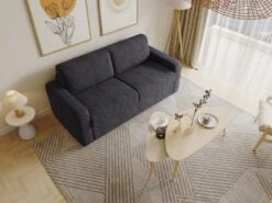 Canapé 3 Places Convertible Express En Velours Côtelé Gris Anthracite - Couchage 140 Cm - Matelas 18 Cm - BEVIS -Meubles Soldes Boutique canape 13670819