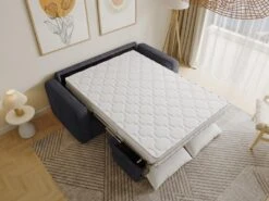 Canapé 3 Places Convertible Express En Velours Côtelé Gris Anthracite - Couchage 140 Cm - Matelas 18 Cm - BEVIS -Meubles Soldes Boutique canape 13670821