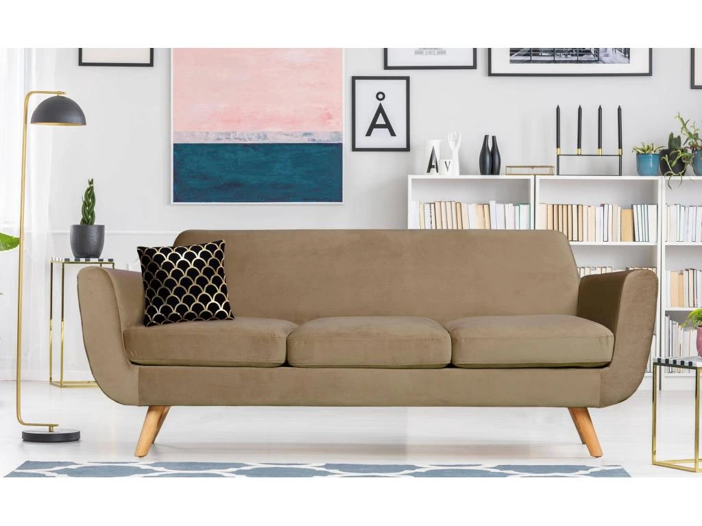 Canapé Scandinave 3 Places Danube Velours Taupe 5 Canapé Scandinave 3 Places Danube Velours Taupe – Image 3