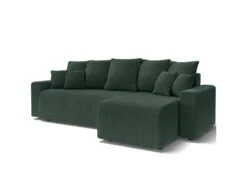 Canapé D'angle Réversible Convertible 4 Places En Velours Côtelé Vert Avec Coffre De Rangement - Lucia