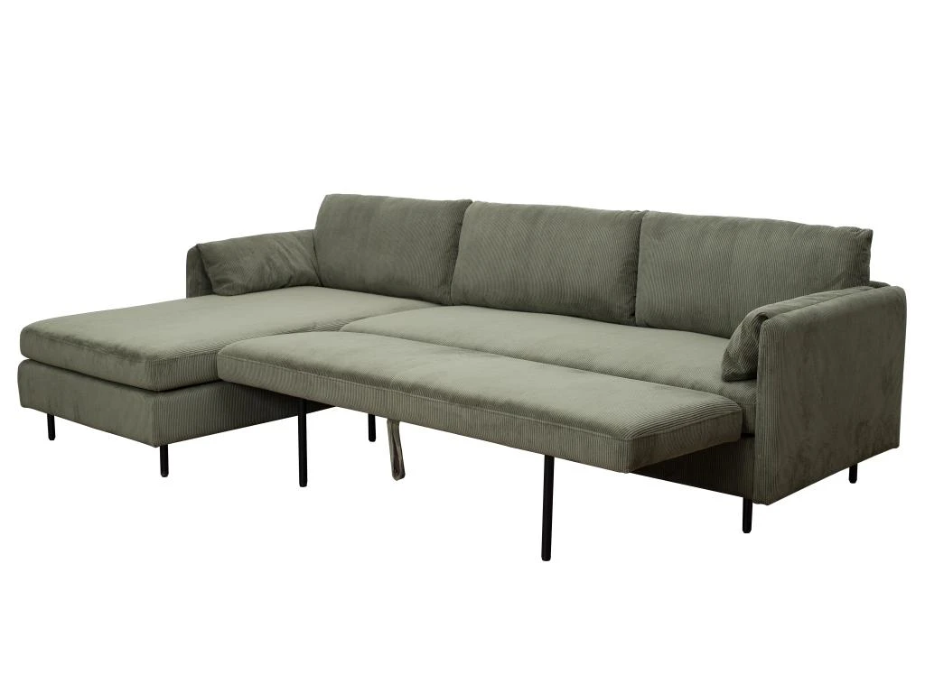 Canapé D'angle Gauche Convertible En Velours Côtelé Vert Olive ALEXANDRA 5 Canapé D'angle Gauche Convertible En Velours Côtelé Vert Olive ALEXANDRA – Image 3