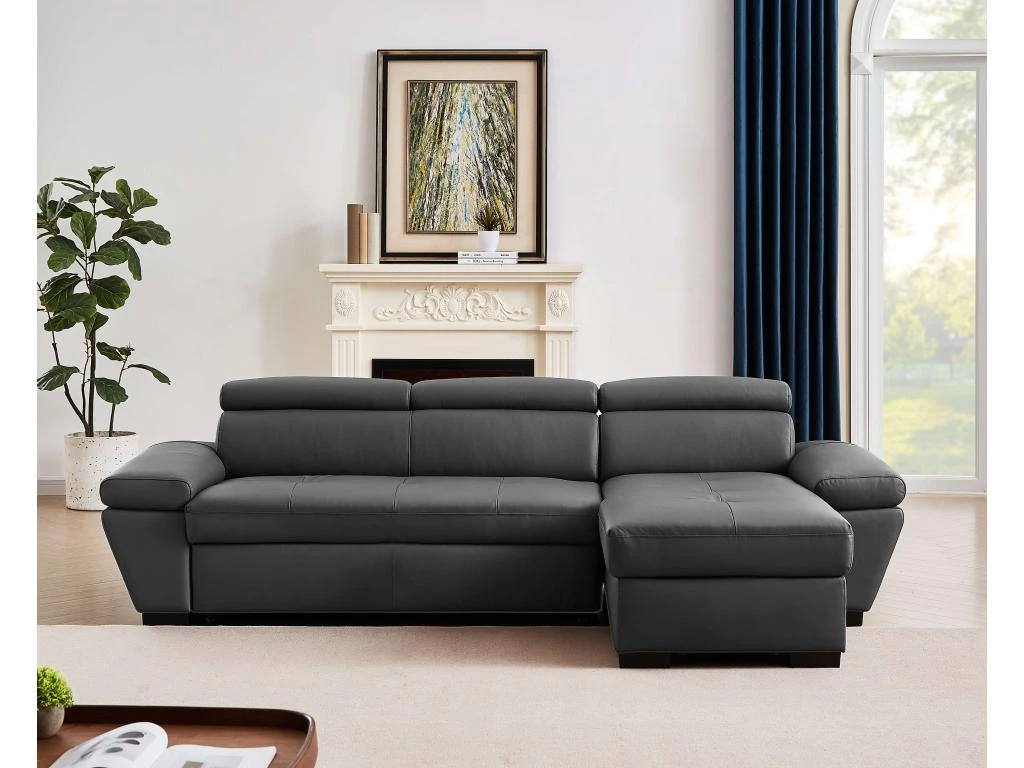 Canapé D'angle Convertible En Cuir JONOVA - Anthracite - Angle Droit 3 Canapé D'angle Convertible En Cuir JONOVA - Anthracite - Angle Droit