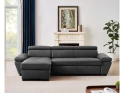 Canapé D'angle Convertible En Cuir JONOVA - Anthracite - Angle Gauche