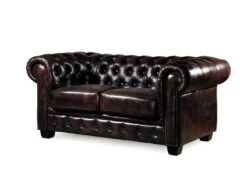 Canapé Chesterfield 2 Places BRENTON 100% Cuir De Buffle - Marron Reflets Châtains -Meubles Soldes Boutique canape 143373