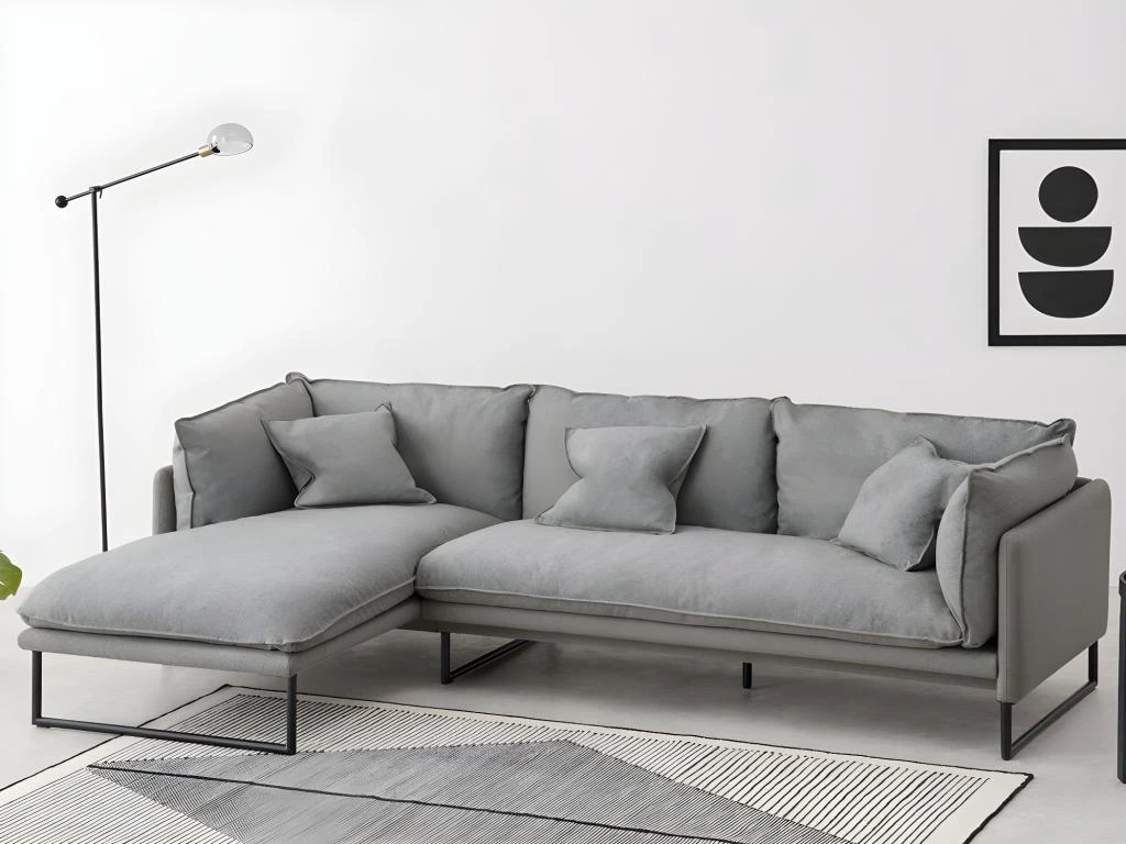 Canapé D'angle Gauche En Tissu Gris Clair LESPI 3 Canapé D'angle Gauche En Tissu Gris Clair LESPI