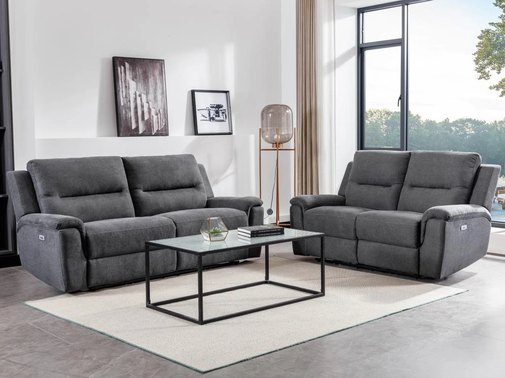 Canapé 2 Places Relax électrique En Tissu Anthracite URSULA II 3 Canapé 2 Places Relax électrique En Tissu Anthracite URSULA II