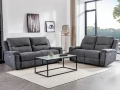 Canapé 3 Places Relax électrique En Tissu Anthracite URSULA II