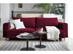 Canapé 3/4 Places Convertible Et Espace De Rangement - Rouge - En Tissu De Qualité, DANY