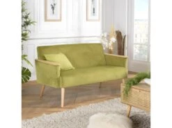 ALBANE - Canapé 2 Places Velours Vert Clair Pieds Et Accoudoirs Bois 10 ALBANE - Canapé 2 Places Velours Vert Clair Pieds Et Accoudoirs Bois -Meubles Soldes Boutique canape 14641643