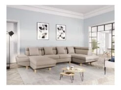 Canapé D'Angle Panoramique MAIA Convertible En Tissu - Angle Droit, Beige -Meubles Soldes Boutique canape 14642945