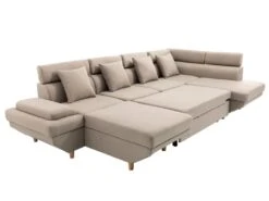 Canapé D'Angle Panoramique MAIA Convertible En Tissu - Angle Droit, Beige -Meubles Soldes Boutique canape 14642947