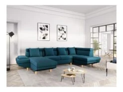 Canapé D'Angle Panoramique MAIA Convertible En Tissu - Angle Droit, Bleu Canard -Meubles Soldes Boutique canape 14643969