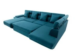 Canapé D'Angle Panoramique MAIA Convertible En Tissu - Angle Droit, Bleu Canard -Meubles Soldes Boutique canape 14643971