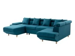 Canapé D'Angle Panoramique MAIA Convertible En Tissu - Angle Droit, Bleu Canard -Meubles Soldes Boutique canape 14643973