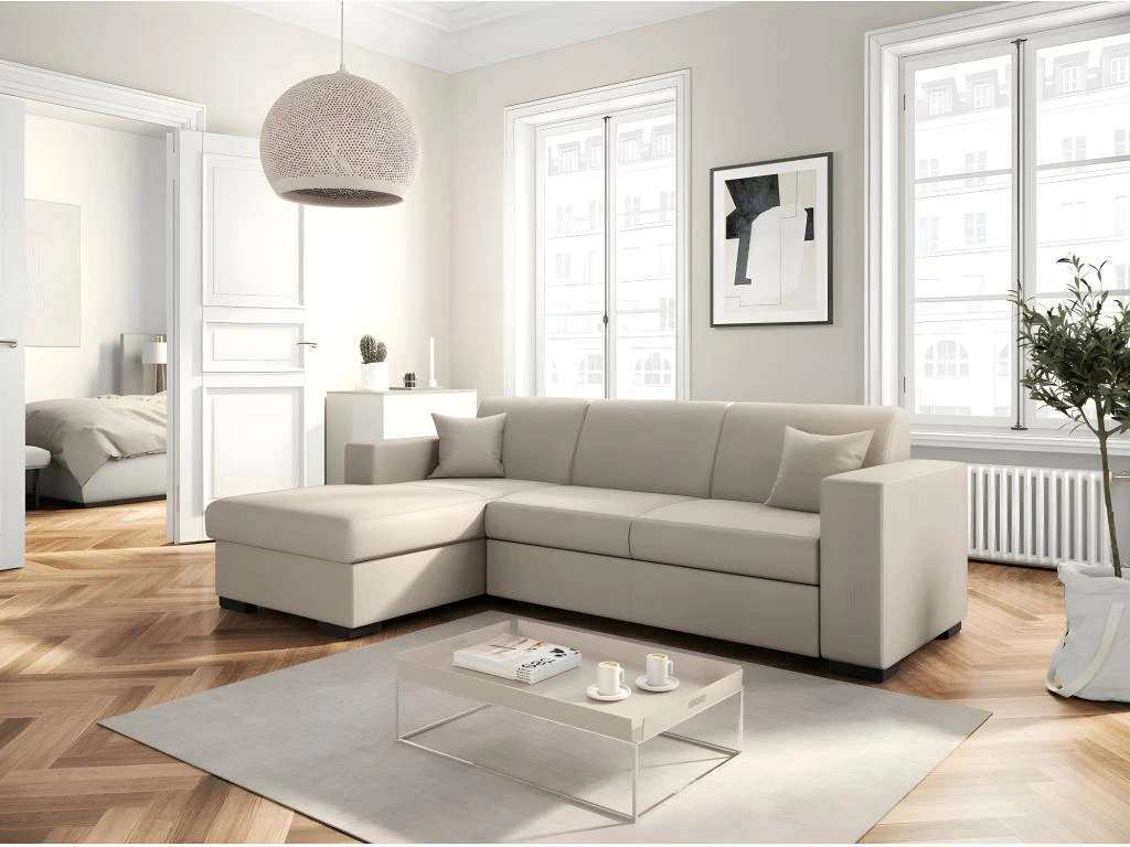 Canapé D'angle FUJI XL Convertible Avec Coffre En Tissu - Angle Gauche, Beige 6 Canapé D'angle FUJI XL Convertible Avec Coffre En Tissu - Angle Gauche, Beige – Image 4