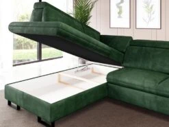 Canapé D'angle Gauche Convertible En Velours Vert DIMARO 17 Canapé D'angle Gauche Convertible En Velours Vert DIMARO -Meubles Soldes Boutique canape 14651571