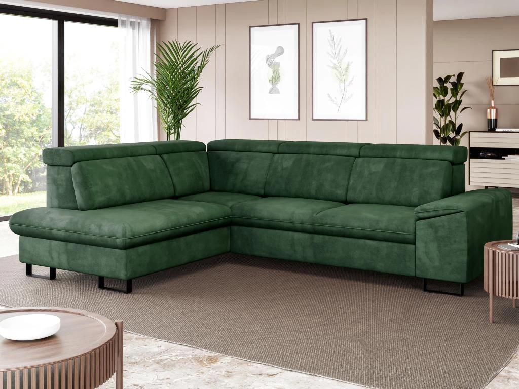 Canapé D'angle Gauche Convertible En Velours Vert DIMARO 11 Canapé D'angle Gauche Convertible En Velours Vert DIMARO – Image 9