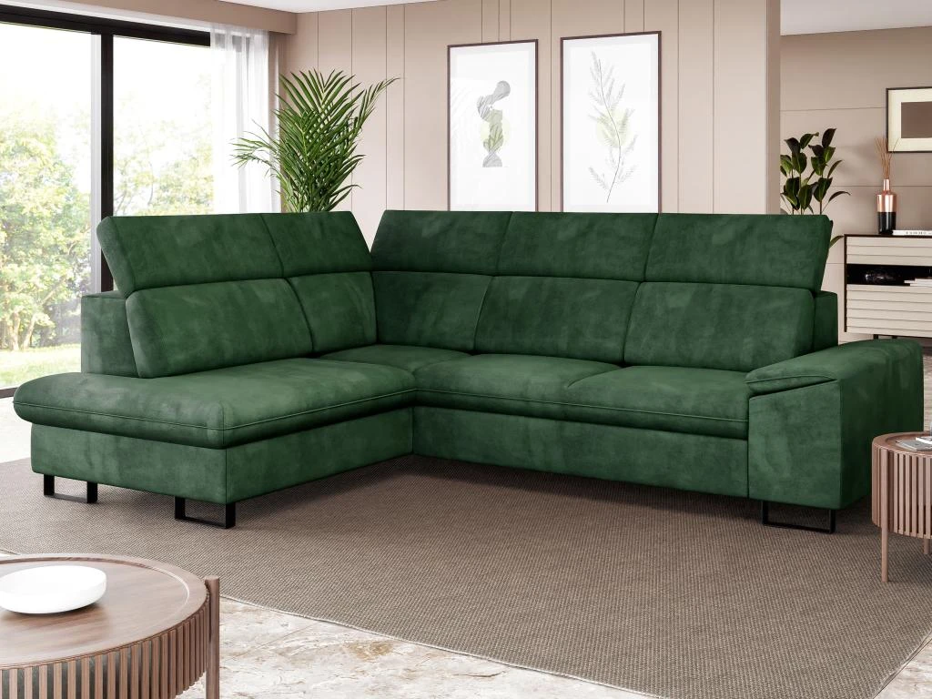 Canapé D'angle Gauche Convertible En Velours Vert DIMARO 10 Canapé D'angle Gauche Convertible En Velours Vert DIMARO – Image 8