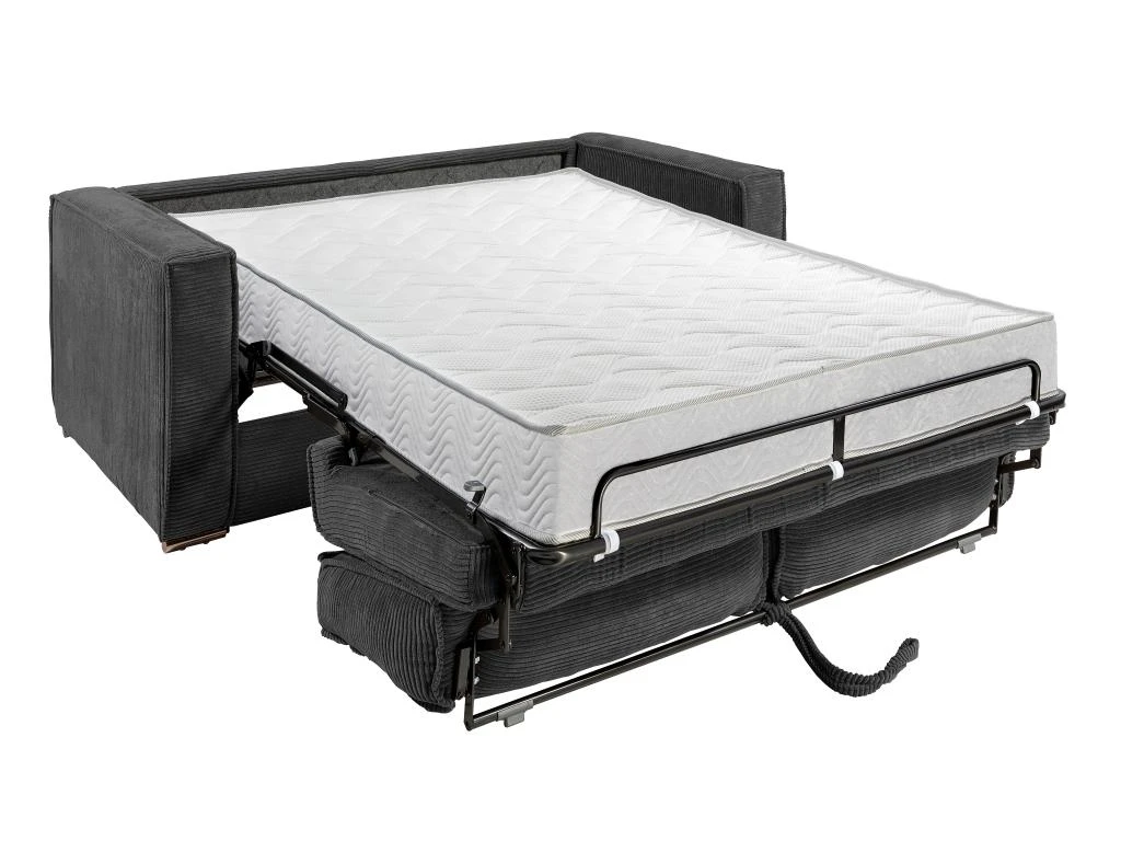 Canapé 3 Places Convertible Express En Velours Côtelé Anthracite - Couchage 140 Cm - Matelas 18 Cm LORETO 6 Canapé 3 Places Convertible Express En Velours Côtelé Anthracite - Couchage 140 Cm - Matelas 18 Cm LORETO – Image 4