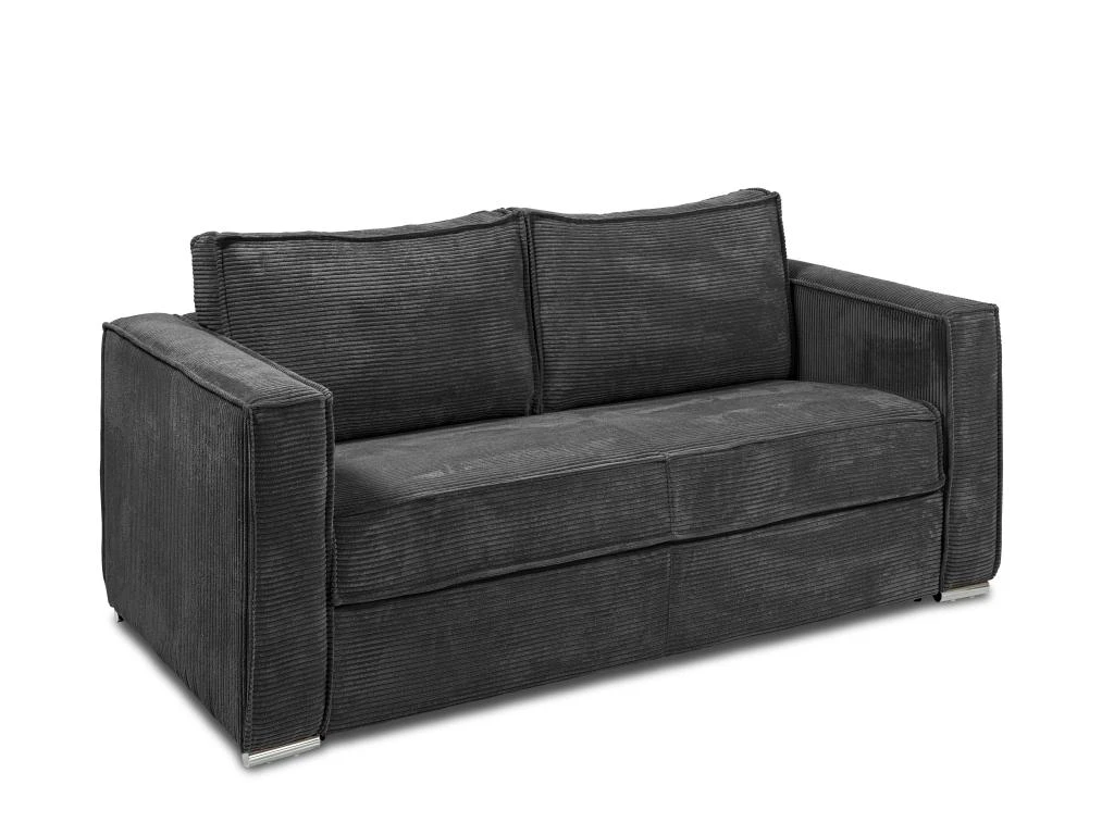 Canapé 3 Places Convertible Express En Velours Côtelé Anthracite - Couchage 140 Cm - Matelas 18 Cm LORETO 4 Canapé 3 Places Convertible Express En Velours Côtelé Anthracite - Couchage 140 Cm - Matelas 18 Cm LORETO – Image 2