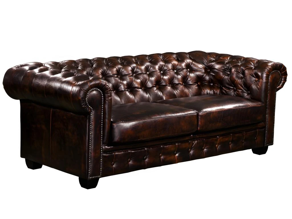 Canapé Chesterfield 3 Places BRENTON 100% Cuir De Buffle - Marron Reflets Châtains 6 Canapé Chesterfield 3 Places BRENTON 100% Cuir De Buffle - Marron Reflets Châtains – Image 4