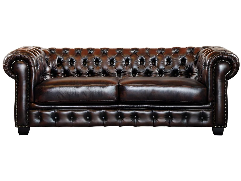 Canapé Chesterfield 3 Places BRENTON 100% Cuir De Buffle - Marron Reflets Châtains 5 Canapé Chesterfield 3 Places BRENTON 100% Cuir De Buffle - Marron Reflets Châtains – Image 3