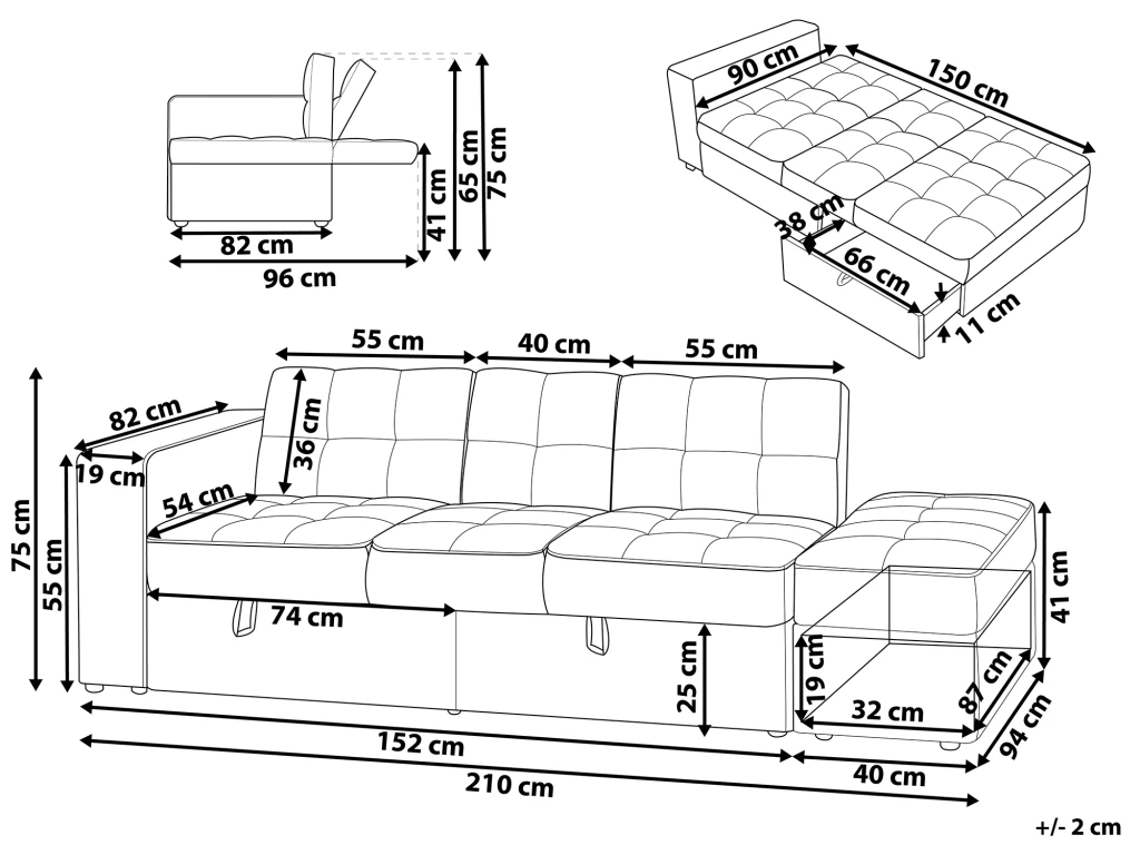Canapé Convertible 3 Places En Tissu Bleu Marine FALSTER 5 Canapé Convertible 3 Places En Tissu Bleu Marine FALSTER – Image 3