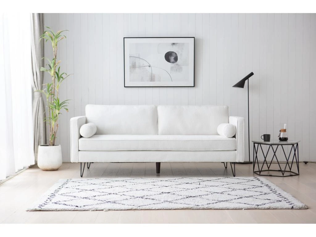 CLOUD - Canapé 3 Places Blanc Bouclette Avec Pieds En Métal 3 CLOUD - Canapé 3 Places Blanc Bouclette Avec Pieds En Métal