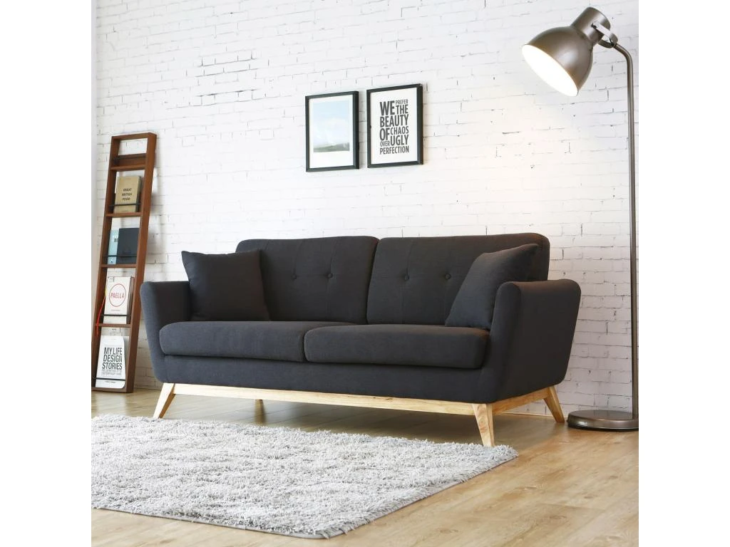 Hoga : Canapé Scandinave 3 Places Gris Anthracite + 2 Coussins 5 Hoga : Canapé Scandinave 3 Places Gris Anthracite + 2 Coussins – Image 3