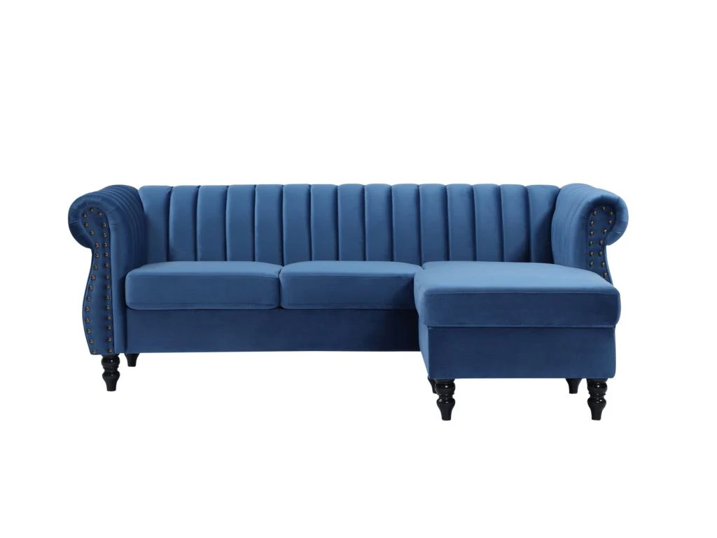 Canapé D'angle Réversible En Velours Bleu Roi TRUMBO 5 Canapé D'angle Réversible En Velours Bleu Roi TRUMBO – Image 3