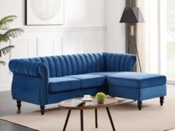 Canapé D'angle Réversible En Velours Bleu Roi TRUMBO