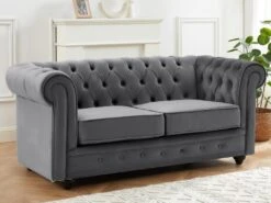 Canapé 2 Places En Velours Anthracite CHESTERFIELD -Meubles Soldes Boutique canape 15690005