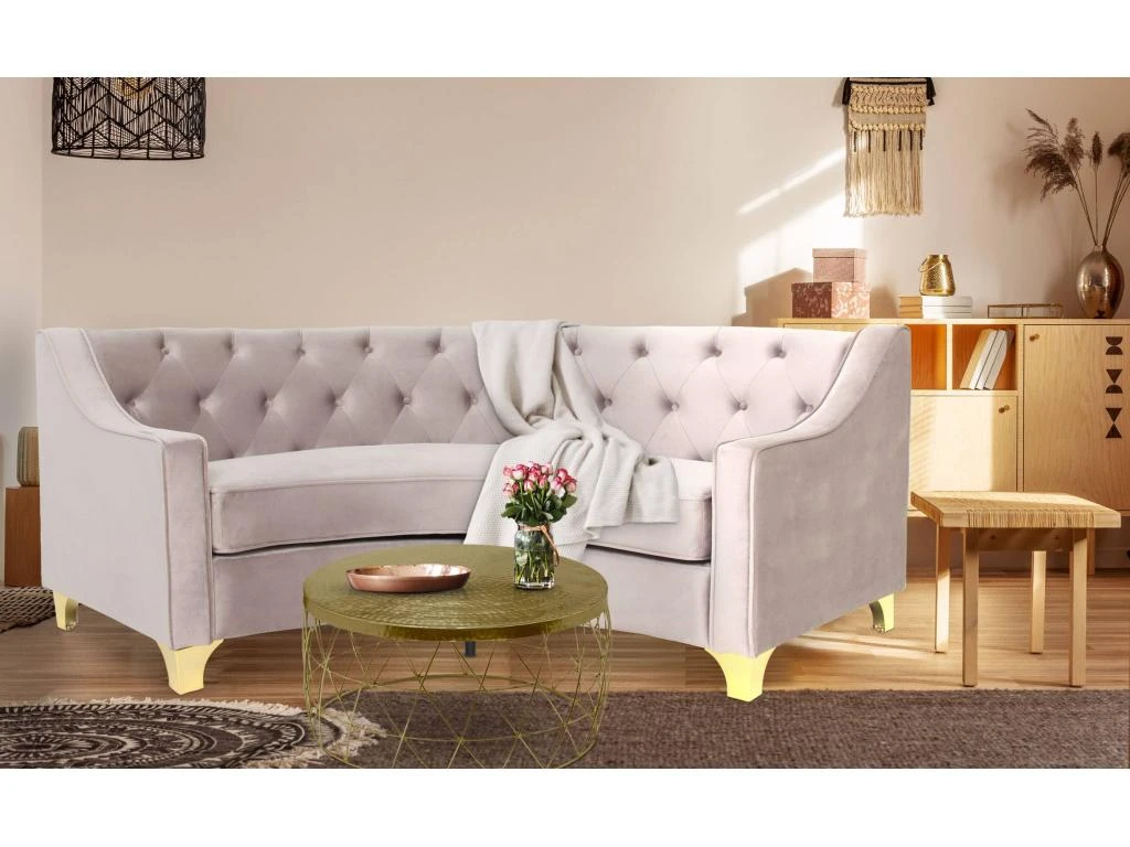 Canapé 3 Places Inoui Velours Taupe Et Pieds Or 4 Canapé 3 Places Inoui Velours Taupe Et Pieds Or – Image 2