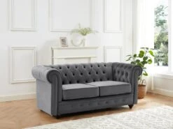 Canapé 2 Places En Velours Anthracite CHESTERFIELD